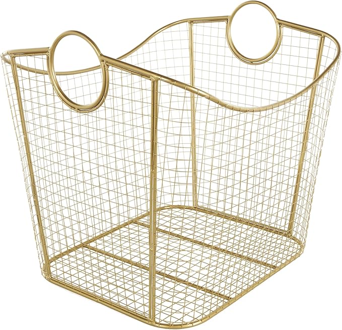Deco 79 Metal Decorative and Functional Storage Basket Deep Basket Organizer with Round Handles, Basket for Storage 20" x 18" x 19", Gold-VerdiqueGarden