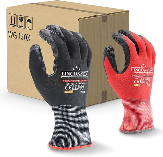 linconson 12 Pack Safety Performance Series Construction Mechanics Wrinkle Latex Work Gloves-VerdiqueGarden
