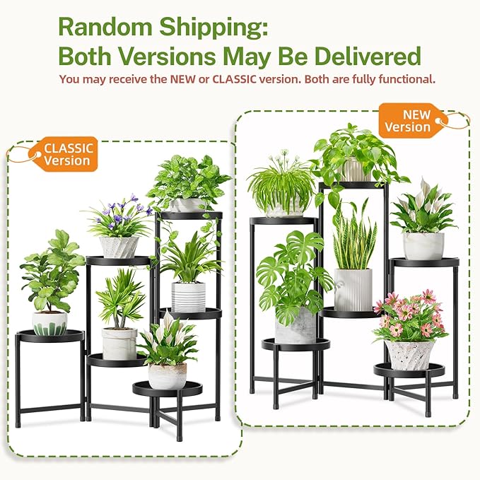 iDavosic.ly 6 Tier Large Plant Stand Indoor with 10 Inch Wide Tray, Tiered Corner Metal Outdoor Flower Display Holder Shelf, Folding Tall Rack for Patio Porch Living Room, Modern Black-VerdiqueGarden