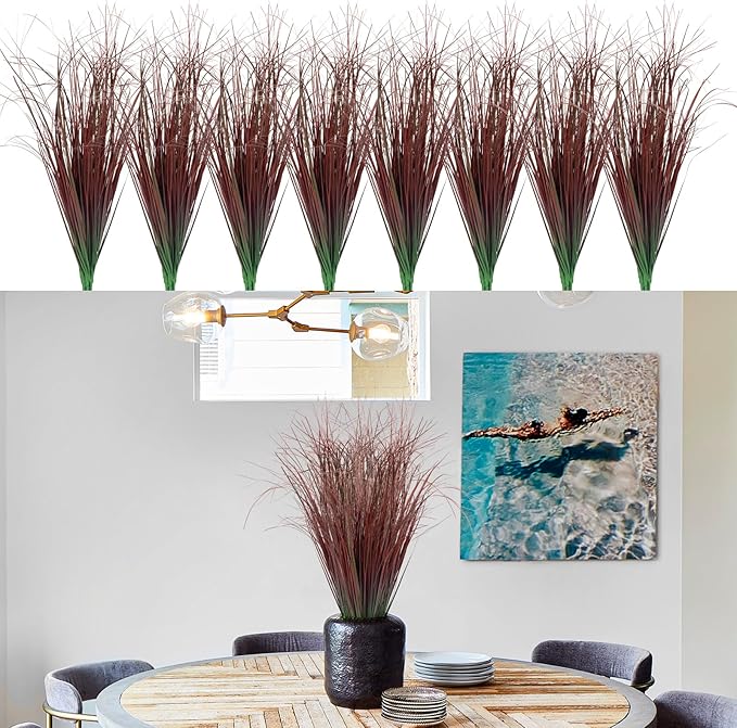 24Pcs Artificial Grass Plants, Faux Shrubs Wheat Grass, Artificial Tall Grasses Fake Plants for Outdoor Decor,Artificial Greenery Stems Weed for Room Indoor Home Decor（Red）-VerdiqueGarden