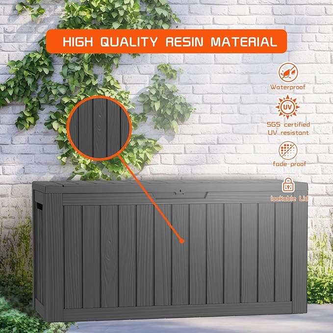 DRATO 80 Gallon Deck Box, Outdoor Storage Box for Patio Furniture, Patio Cushions, Gardening Tools, Pool Supplies 480lbs Weight Capacity,Waterproof Resin Storage Boxes-VerdiqueGarden