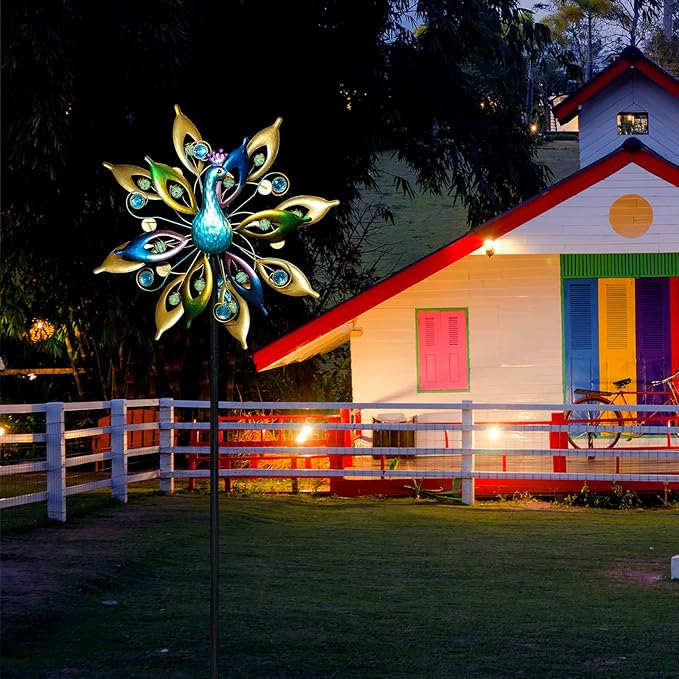 DREAMYSOUL 15.7" D*65”H Metal Peacock Wind Spinners Double Sided Kinetic Wind Sculptures Outdoor Metal Windmill for Garden Yard Decor-VerdiqueGarden