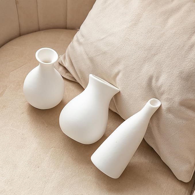 JOJUNO White Bud Vases, Small Ceramic Vase Set of 11, Mini Pottery Vases for Flowers, Decorative Pieces for Home Modern Decor, Boho Decor, Chic Accents for Living Room Dining Table Shelves-VerdiqueGarden