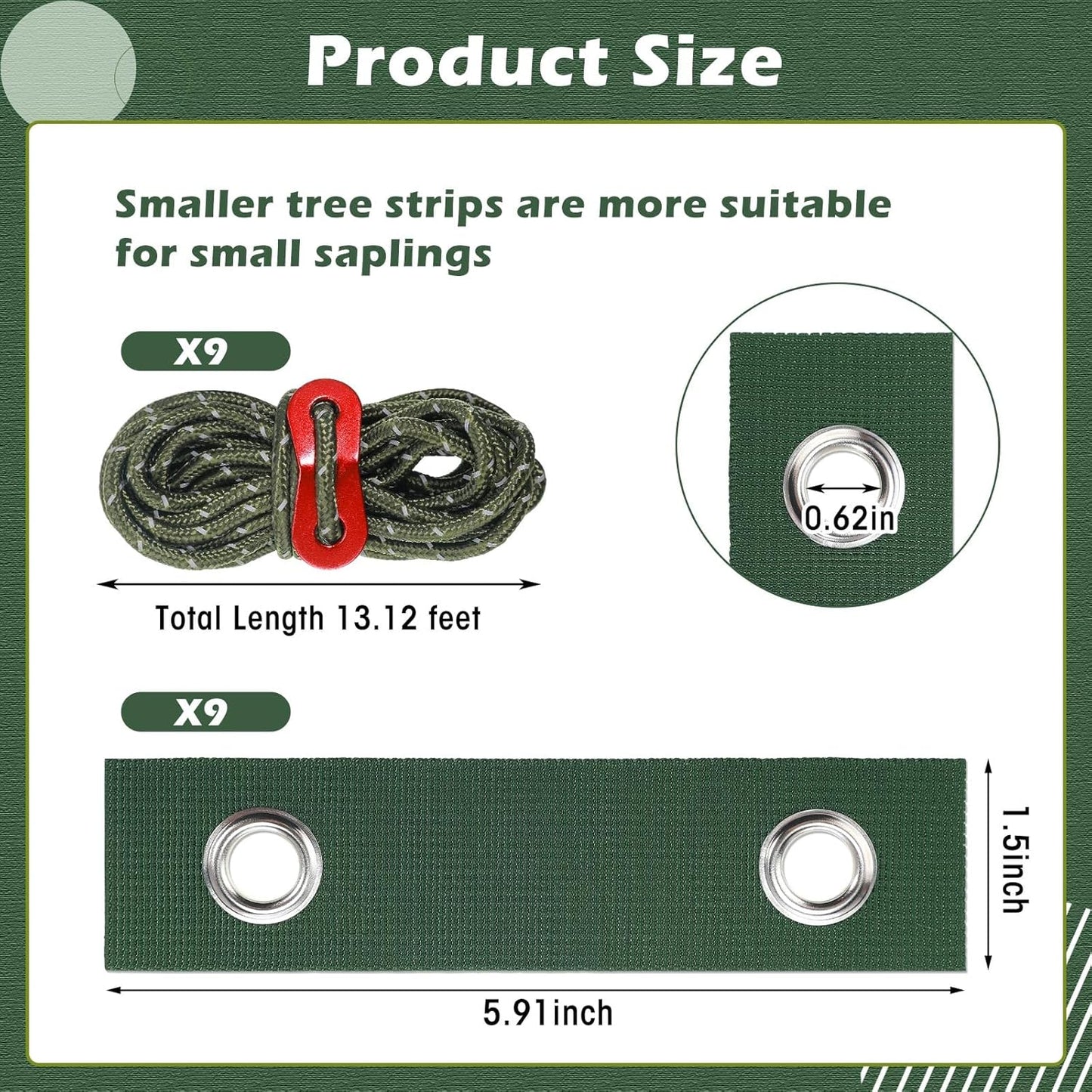 Sintuff 9 Set Heavy Duty Tree Stake Kit 5.91 Inches/ 15 cm Tree Straps for Staking and 13.12 ft/ 4 m Dock Lines Rope for Support Anchoring Home Leaning Plant Straightening Garden Tent (Green)-VerdiqueGarden