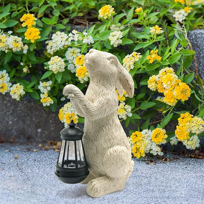 Garden Statues Rabbit with Solar Lights-Bunny Figurine Outdoor Easter Decorations Rabbit Decor for Lawn,Balcony-Yard Art Garden&Patio Decor,Unique Housewarming&Birthday Gifts for Women-VerdiqueGarden