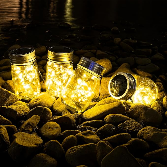 GIGALUMI Solar Mason Jar Lights, 8 Pack 30 Led String Fairy Lights Garden Lights Outdoor Waterproof Hanging Solar Lanterns for Outdoor, Garden, Patio, Lawn, Balcony Decoration-VerdiqueGarden