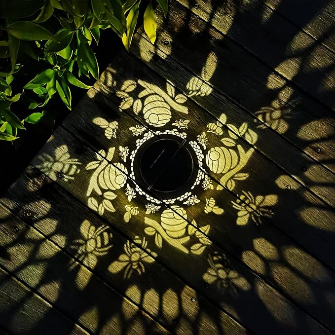 Solar Lanterns Outdoor Hanging Honeybee Decor Lantern,Waterproof Hollow Out Retro Metal Decorative Garden Light,Graceful Decoration for Patio,Yard,Landscape,Walkway,Festival-VerdiqueGarden