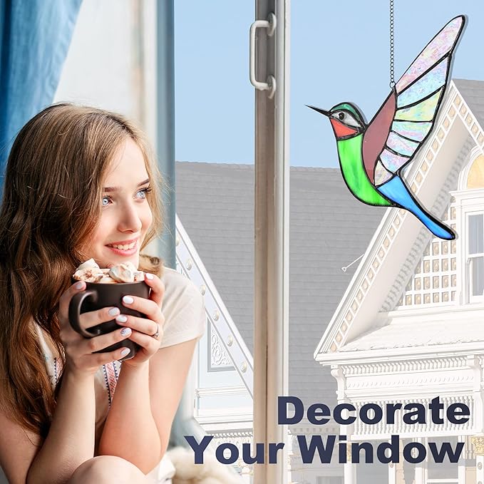 Hummingbird Gifts,Stained Glass Window Hanging,Handmade Suncatcher,Beautiful Hummingbird Ornament,Birthday for Ladies,Mom,Grandmas,and Bird Lovers-VerdiqueGarden