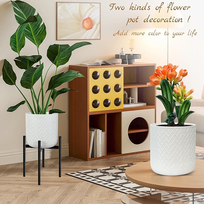 12 Inch Flower Pot Without Bracket with Drainage Holes Suitable for Indoor and Outdoor Decorative Planting (White Rectangle, 12 Inches)-VerdiqueGarden