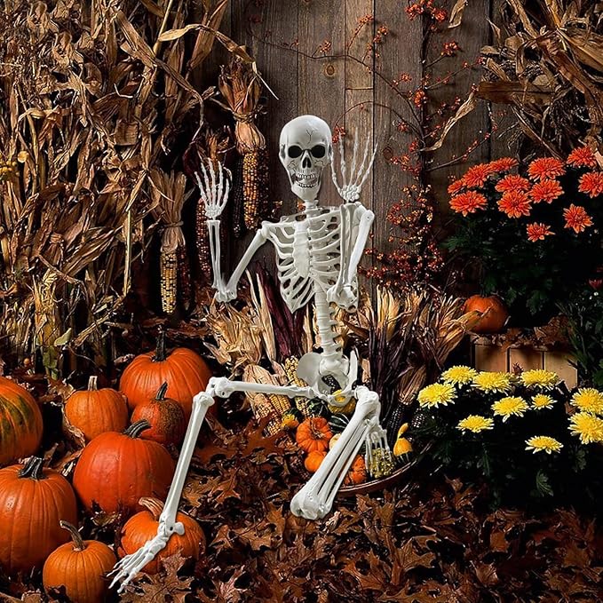 Lodou 5.4Ft Posable Life Size Human Adult Skeletons Plastic Human Bones with Movable Joints for Halloween Decoration-VerdiqueGarden
