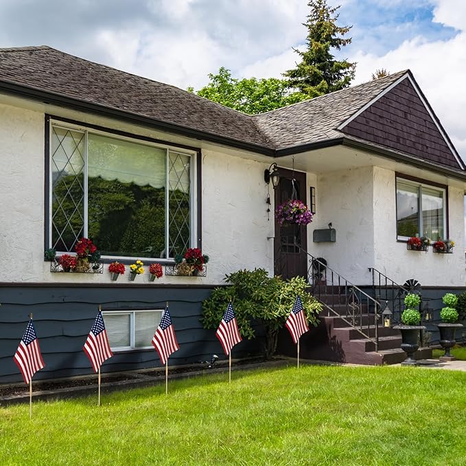 12 Pack 12x18 Inch American Flags for Outside, US Flags with Kid-Safe Spear Top ,American Flags on Stick, Patriotic Decorations,Perfect for Flag Day, Memorial Day, Independence Day Patriotic Holiday Yard Garden Flags-VerdiqueGarden