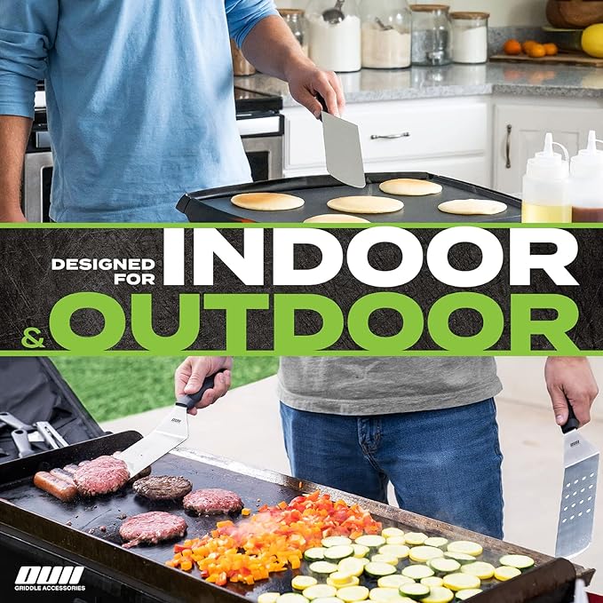 Griddle Accessories Kit for Blackstone and Camp Chef - 6 Pieces Griddle Spatula Set with 4x8 Inches Supersize Griddle Flipper, Turner, Metal Spatulas, Bottles & Hooks for Hibachi Grilling-VerdiqueGarden