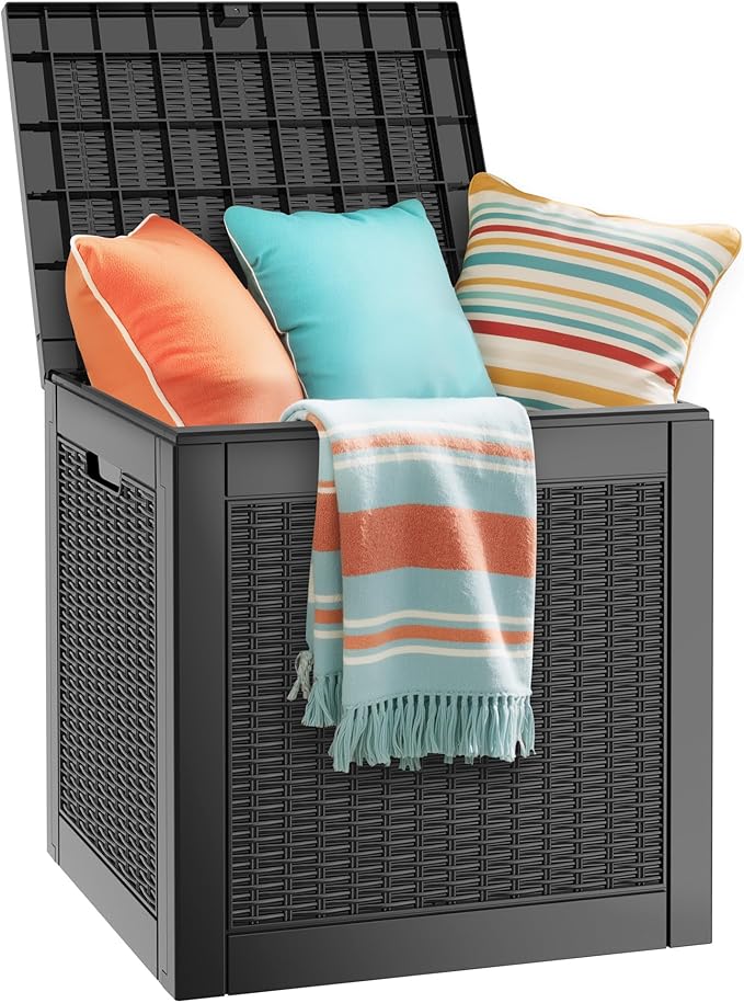 KAMABOKO 30 Gallon Outdoor Storage Box, Resin Deck Boxes Indoor and outdoor, Waterproof Storage Box Lockable Lid for Garden Tools, Package Delivery, Pool Supplies, Patio Cushions, Black-VerdiqueGarden