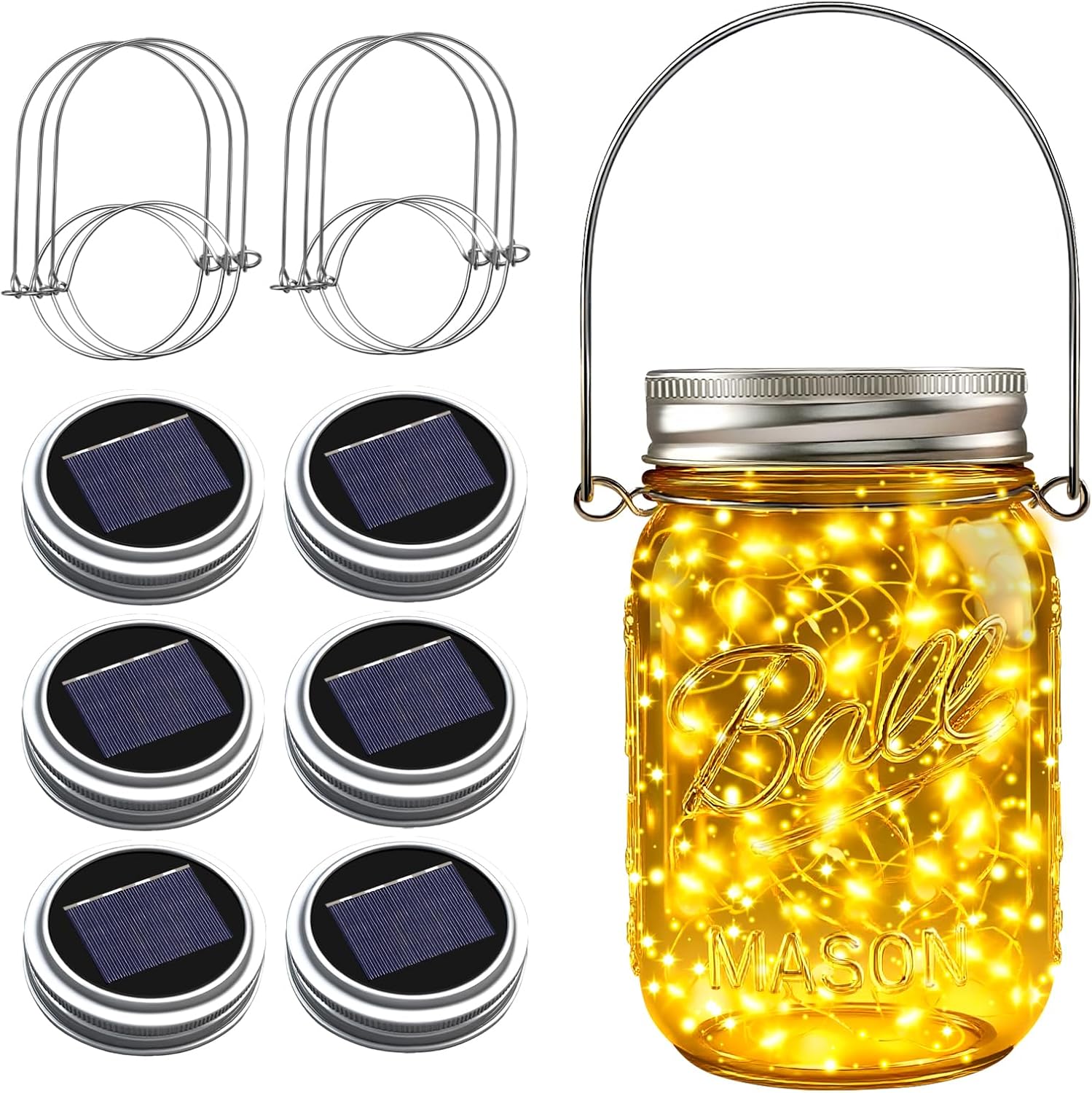 ZNYCYE Mason Jar Solar Lights for Outside, 6 Pack 30 LED Fairy Lights Mason Jar Solar Lids Outdoor Waterproof String Lights with Hangers (No Jars) for Patio Garden Yard Lawn Decor - Warm White-VerdiqueGarden