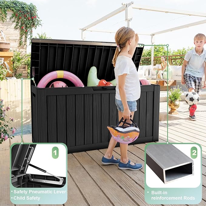 DRATO 80 Gallon Large Deck Box, Outdoor Storage Box for Patio Furniture, Patio Cushions, Gardening Tools, Pool Supplies 480lbs Weight Capacity,Waterproof Resin Storage Boxes-VerdiqueGarden