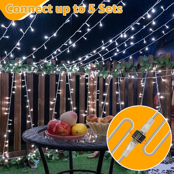 Ollny 120LED 40FT String Lights, Waterproof Connectable Fairy Lights with Timer 8 Modes, Cool White Plug in Christmas Light for Indoor Outdoor Patio Party Bedroom Classroom Decor-VerdiqueGarden