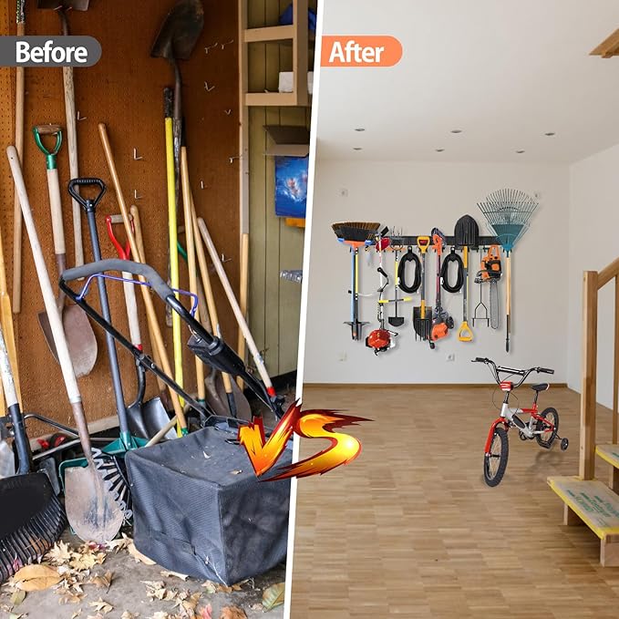 Garage Tool Organizer Wall Mounted, 64 Inches Adjustable Garden Tool Organizer Rack, 20 Pcs Heavy Duty Yard Tool Organizer Hold Up to 900lbs-VerdiqueGarden