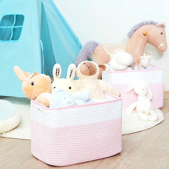 MINTWOOD Design Storage Basket for Shelves, Decorative Baskets for Organizing, Book Basket, Storage Cube Bin Box, Woven Closet Organizer, Pantry Closet and Shoe Basket, Light Pink-VerdiqueGarden