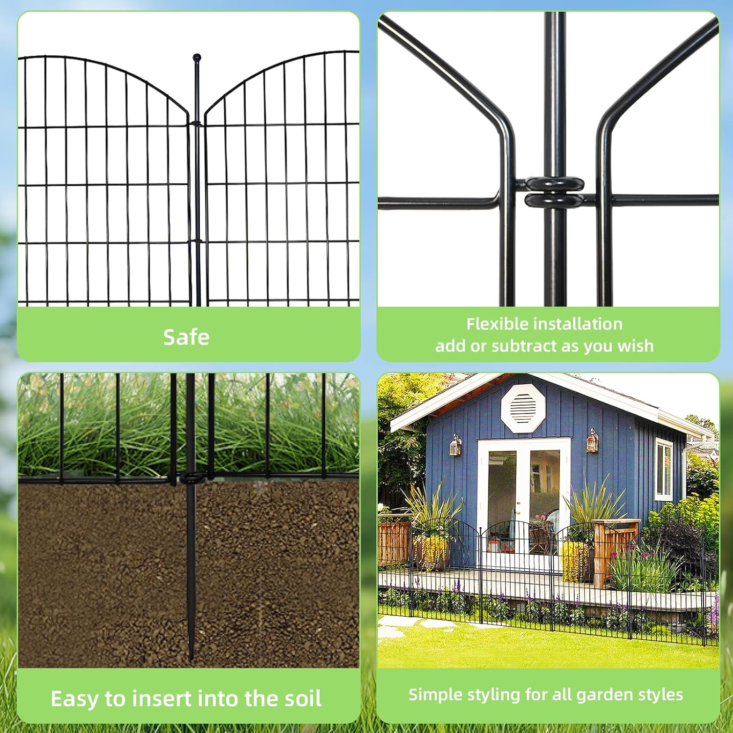 Decorative Garden Fence 40in (H) x12ft (L), 5 Pack No Dig Fence Animal Barrier for Dog, Arched Flower Bed Edging, Wire Border Panel Fencing for Yard Patio Outdoor Decor-VerdiqueGarden