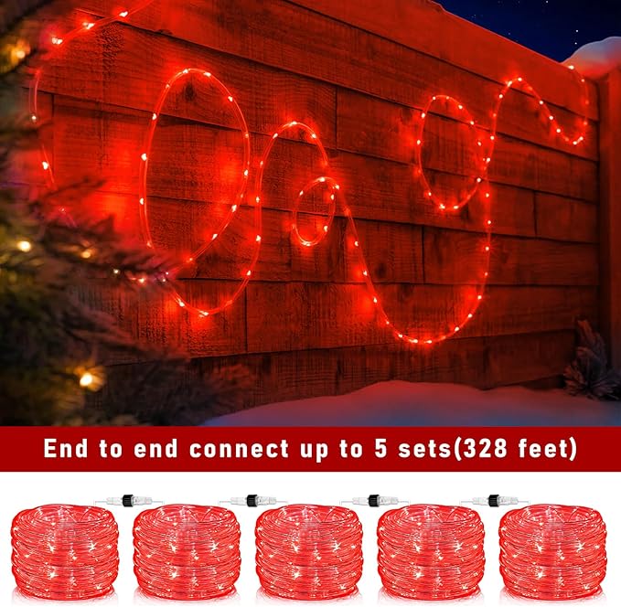 66FT 200 LED Rope Lights for Outside, Christmas String Lights with Waterproof 8 Modes, Flexible and Connectable Plug in Fairy Lights for Outdoor Indoor Bedroom Patio Wedding Decorations, Red-VerdiqueGarden