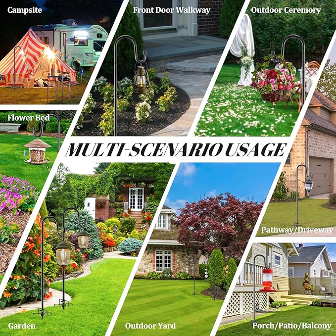 Hummingbird Feeder Pole for Outdoors - Heavy Duty Bird Feeder Stand with Adjustable Stake,62"Rustproof Shepards Poles with Hangers Holder for Birdfeeder,Wind Chimes,Lanterns,Wreaths,Black-VerdiqueGarden