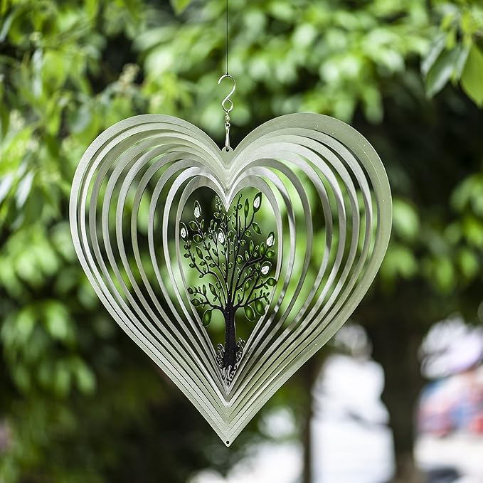Heart Wind Spinners with Crystals for Yard and Garden, Metal Ornaments for Garden Décor, Outdoor Wind Spinner, Heart Décor Gifts, Outdoor Garden Decoration, 15 inch Heart Wall Décor by ISEO-VerdiqueGarden