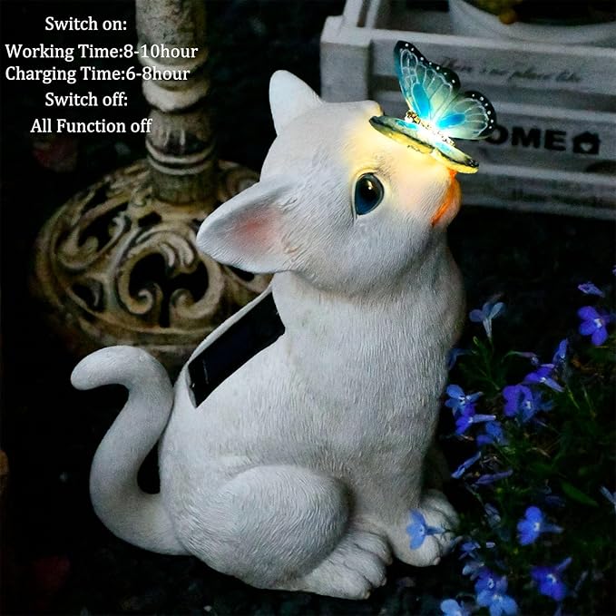 Cat Garden Figurines Outdoor Decor Solar Statue with LED Lights for Patio Lawn Yard Art Decoration Housewarming Garden Gift-VerdiqueGarden