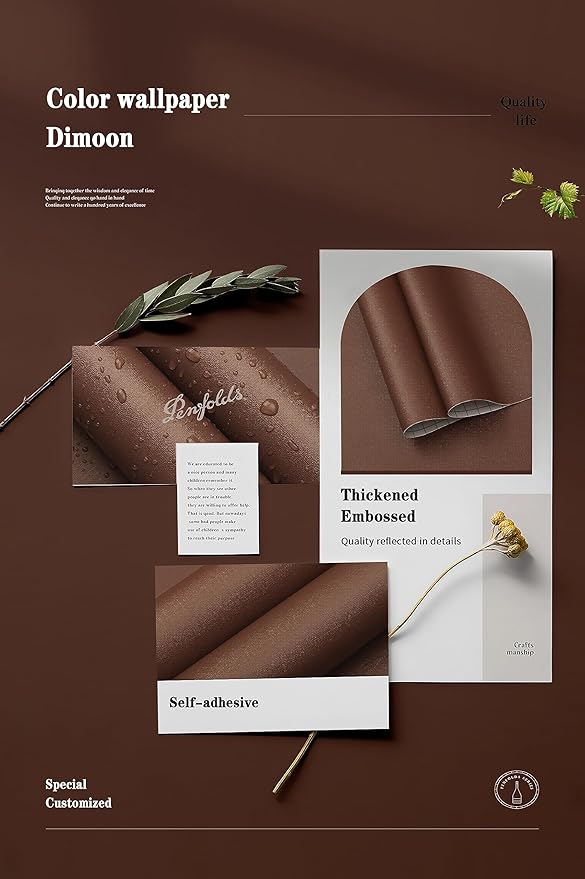 Dimoon 236''x17.7'' Brown Peel and Stick Wallpaper Contact Paper Modern Self Adhesive Wall Paper Removable Renter Friendly Textured Solid Color Shelf Cabinet Vinyl Roll (236''x17.7'',Orange Brown)-VerdiqueGarden