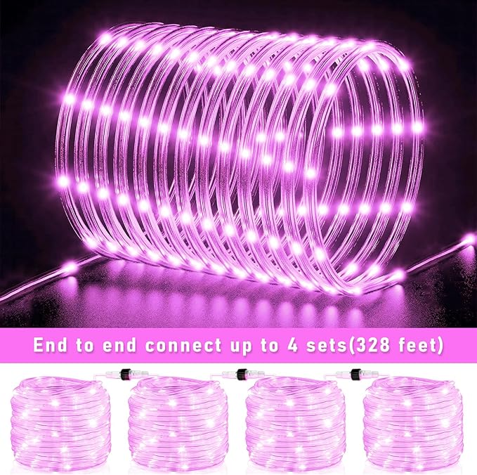 Easter Rope Lights Outdoor, 100FT 300 LED Christmas String Lights with Waterproof 8 Modes, Connectable Clear Tube Twinkle Light for Indoor Bedroom Patio Fence Party Wedding Decorations, Pink-VerdiqueGarden