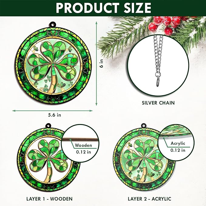 St Patricks Day Decorations - Irish Gifts for Women Men Friends Family, Shamrock Decorations, St Patricks Day Accessories - Double Layered Hanging Suncatcher 6 in-VerdiqueGarden