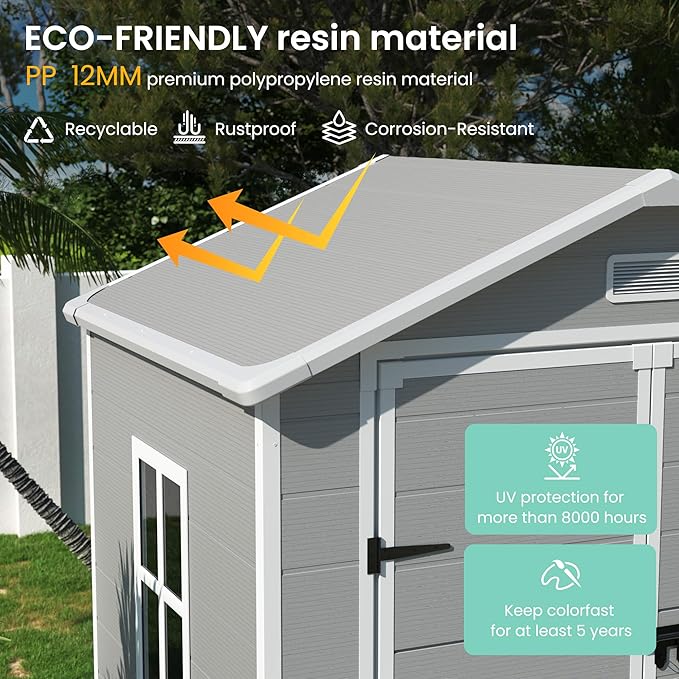 UDPATIO Outdoor Resin Storage Shed 6x4.5 FT, Plastic Garden Shed for Bike, Garbage Can, Tool, Outside Sheds with Lockable Door for Backyard, Patio, Lawn, Grey & White-VerdiqueGarden