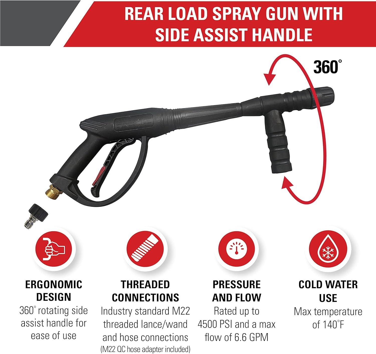 Simpson Cleaning Universal Pressure Washer Gun with Side Assist Handle for Cold Water Machines Use up to 4500 PSI-VerdiqueGarden