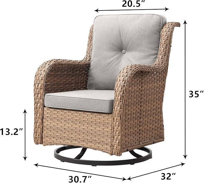 Outdoor Patio Swivel Rocker Chairs - Wicker Rattan Patio Swivel Rocking Chairs Set of 2 with High Back,Deep Seating and Comfort Cushions for Deck Porch Garden,Yellow/Beige-VerdiqueGarden