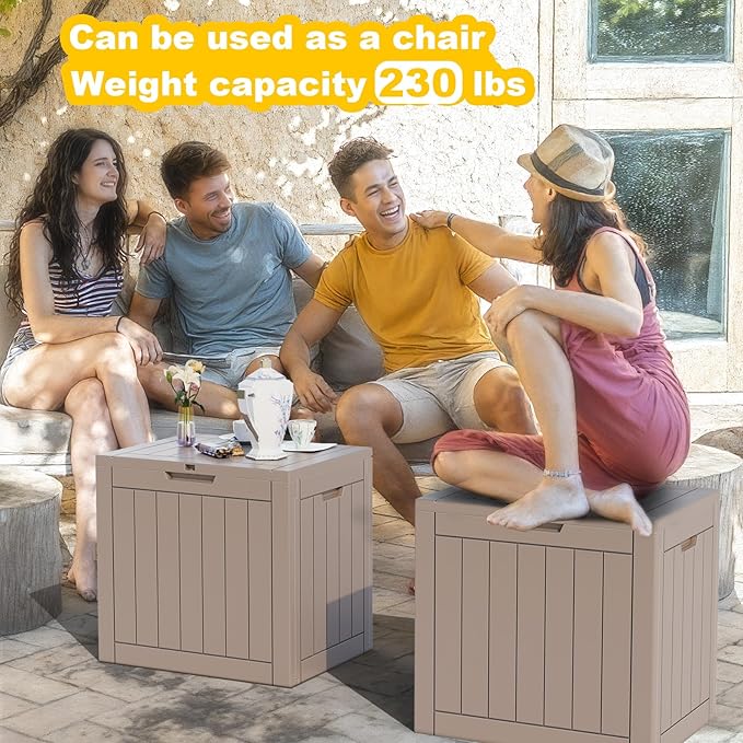 36 Gallon Outdoor Deck Box,Storage Lockable Waterproof Patio Furniture,Garden Tools,Cushions,Pool Accessories Outside Storage Resin Box(Grey)-VerdiqueGarden