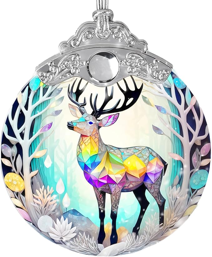 Stained Glass Suncatcher, Jocidea Deer Ornament, Christmas Ornaments, Holidays Ornaments, Christmas Tree Decor, Deer Decor for Home, Deer Gifts-VerdiqueGarden