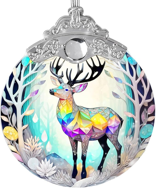 Stained Glass Suncatcher, Jocidea Deer Ornament, Christmas Ornaments, Holidays Ornaments, Christmas Tree Decor, Deer Decor for Home, Deer Gifts-VerdiqueGarden