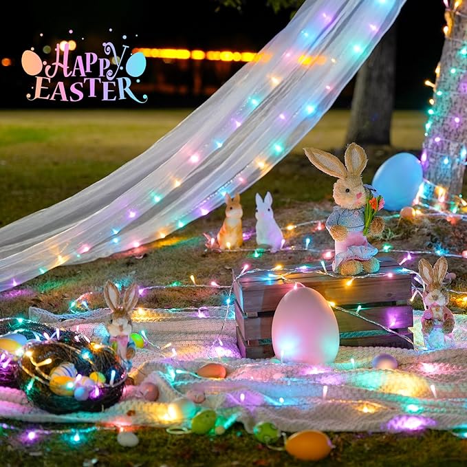 JMEXSUSS 33ft 100 LED Easter Lights for Indoor Outdoor Use, 8 Modes Connectable Easter String Lights Plug-in, Clear Wire Colorful Christmas String Lights Outdoor Waterproof-VerdiqueGarden