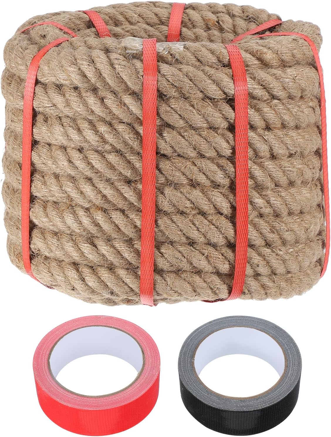 MECCANIXITY Jute Rope 1 Inch x 49ft, Thick Twine Rope Ropes Braided Jute Twine Natural Brown Burlap Cord String Heavy Twisted with Tapes for Decorative Crafts Railing Swing Tug of War-VerdiqueGarden