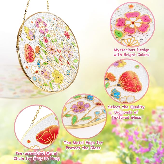Tuitessine Wild Flower Stained Glass Suncatcher Colorful Flowers Window Wall Hanging Ornament Indoor Hand-Painted Glass Panel Spring Decor Mother’s Day Teacher Appreciation Gift 9.5" x 6.7"-VerdiqueGarden