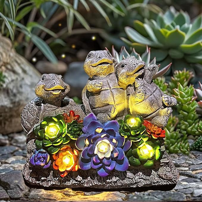 Solar Turtle Garden Statues Outdoor Decor- Birthday Gift for Mom from Daughter, Tortoise Figurine Garden Decor for Outside Yard Art for Housewarming Gift-VerdiqueGarden