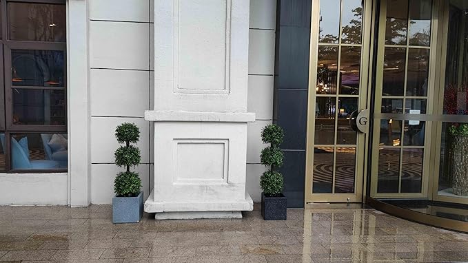 38''T Artificial Boxwood Topiary Triple Ball Outdoor Potted Plants Anti-UV Front Door Decor 2Pack-VerdiqueGarden