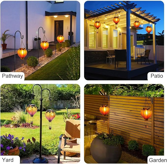 Hot Air Balloon Solar Lantern with Flickering Flame Hanging Solar Lights Outdoor Waterproof Lanterns for Garden Patio Yard Party Decoration-VerdiqueGarden