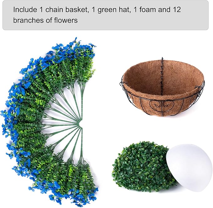 Artificial Fake Hanging Plants Flowers with Basket Outdoor Decor Faux Silk Daisy Flower Arrangements in Pot Planter for Porch Home Indoor Patio Garden Yard Decoration, Blue-VerdiqueGarden