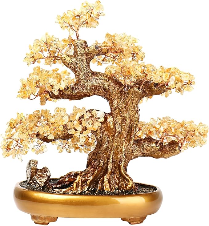 Feng Shui Money Tree Large Crystal Quartz Lucky Tree Gem Tree for Office Home Feng Shui Decoration for Wealth/Fortune and Luck (Citrine)-VerdiqueGarden