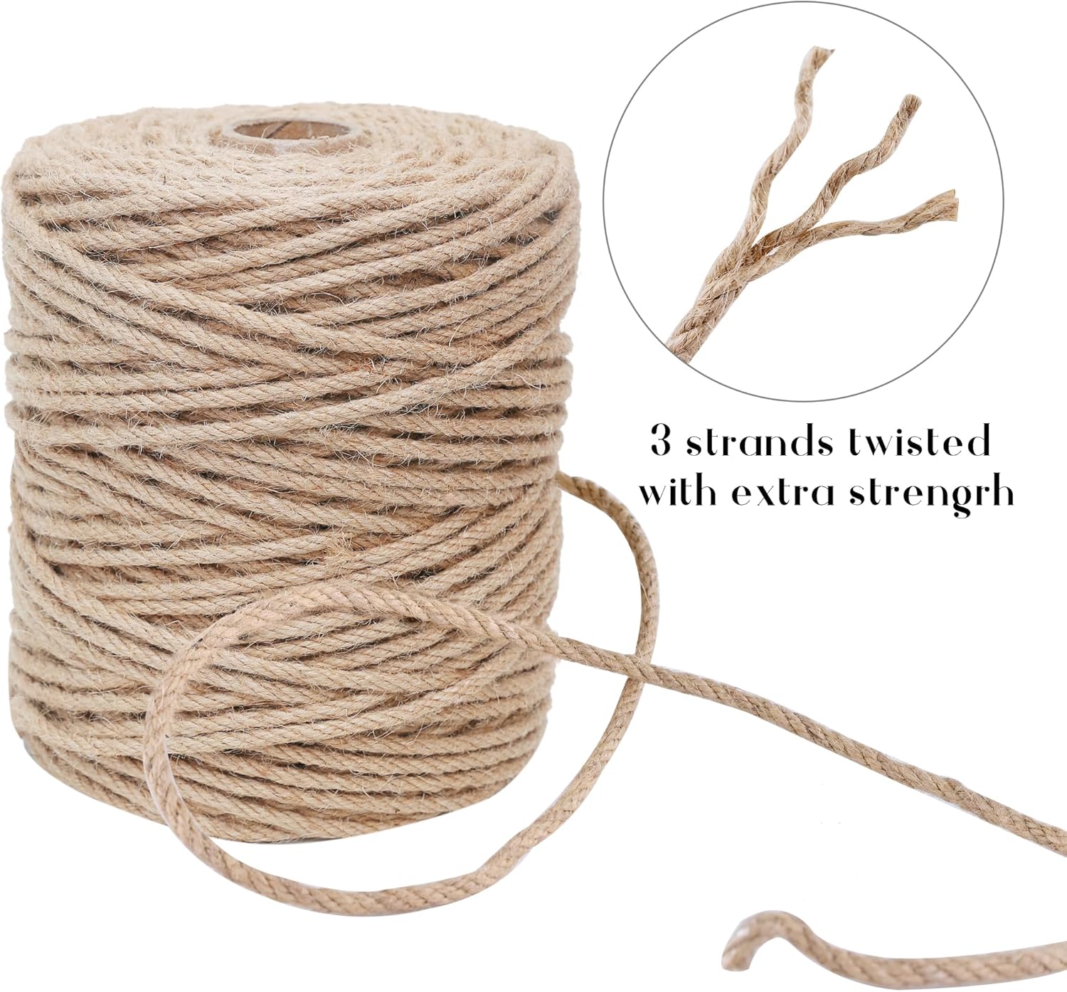 Natural Jute Twine 656ft 6mm,4Ply Twisted Thick Twine Rope Strong Jute String Roll for Crafts Gift Wrapping Gardening Home Decor Bundling Cat Scratching Post-VerdiqueGarden