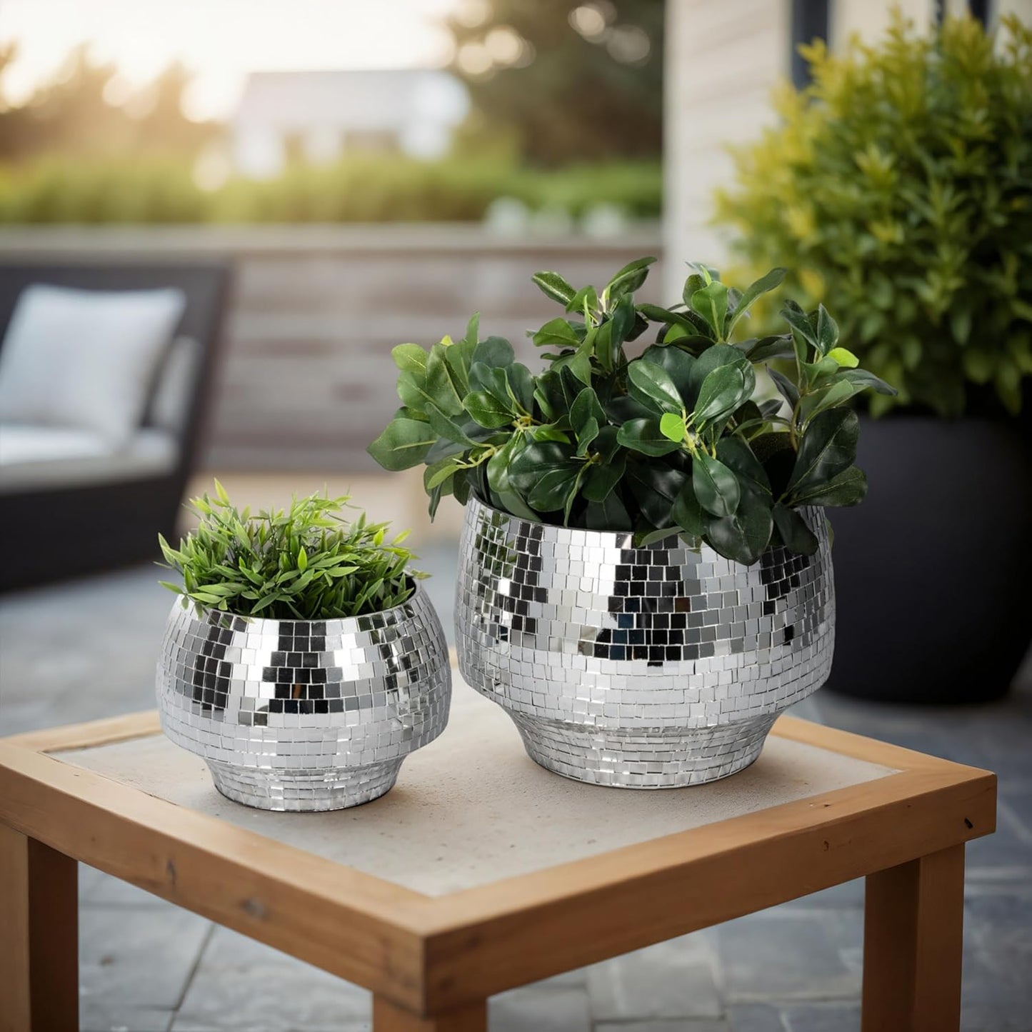 Flower Pots and Planters for Home Decor – Mosaic Indoor and Outdoor Plant Pots for Garden, Patio, or Room – Modern Pots for Indoor Plant Stand for Herbs, Succulents, or Ferns Set of 2 – 8", 6" Silver-VerdiqueGarden