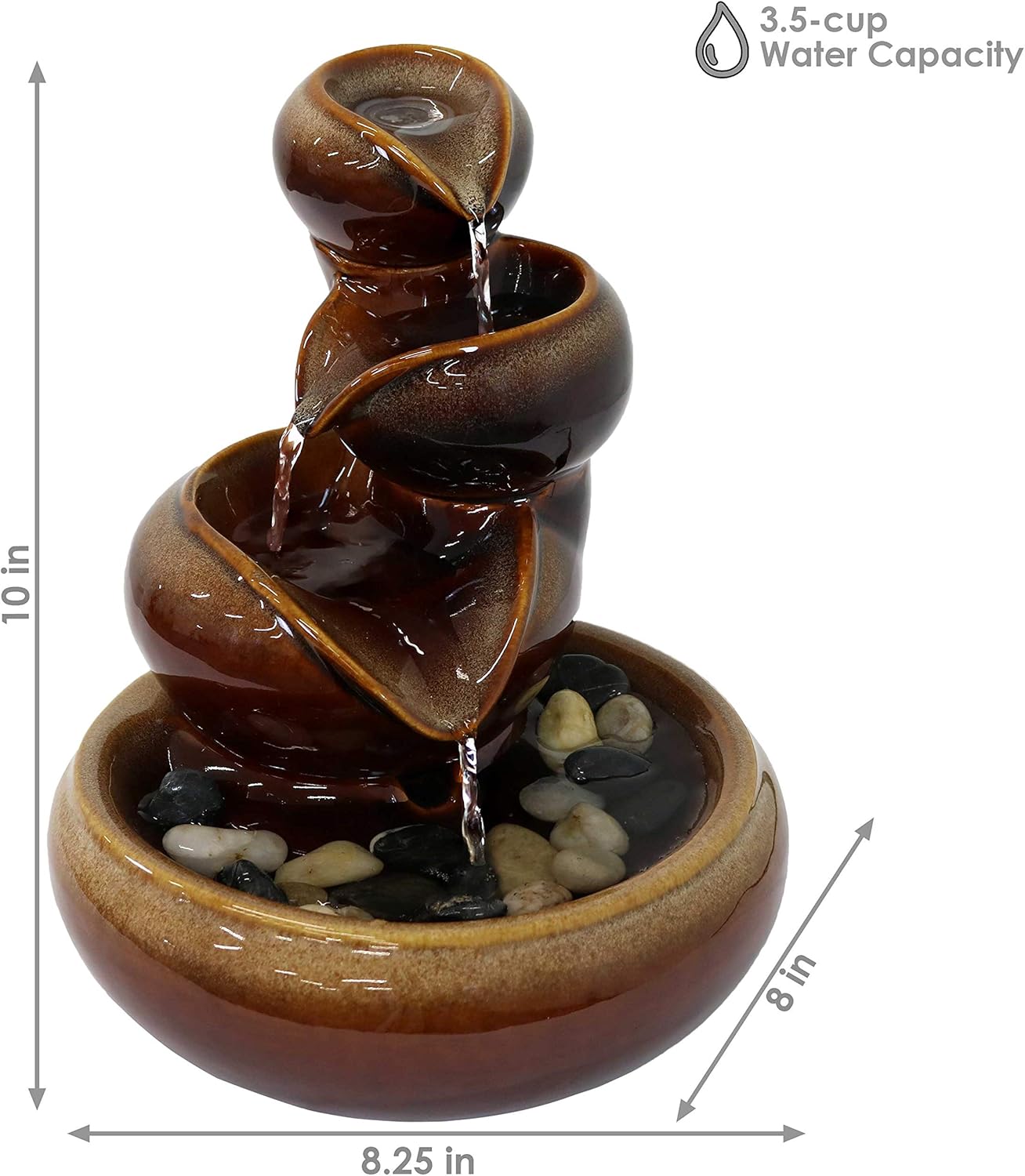 Sunnydaze Tiered Vessels Ceramic Tabletop Water Fountain - Relaxing Indoor Fountain for Office, Bedroom, or Living Room - Brown-VerdiqueGarden