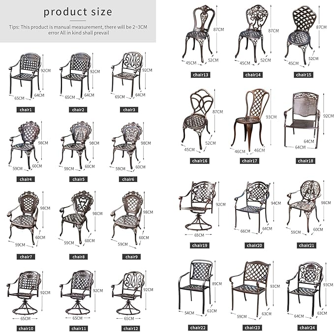 Outdoor Dining Chair Cast Aluminum Patio Chairs Set of 2 All-Weather Patio Dining Chair with Adjustable Feet for Backyard Garden (Crown Chair)-VerdiqueGarden