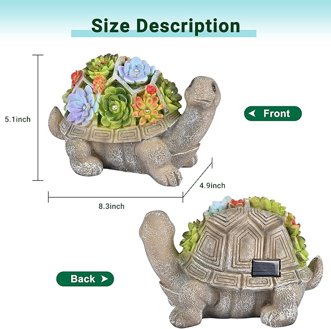 GIGALUMI Solar Garden Statues Turtle Figurine Lights for Outside, Yard Decorations Outdoor, Garden Decor Unique Birthday Housewarming Gifts for Mom, Women for Mothers Day-VerdiqueGarden