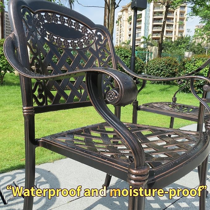 Outdoor Dining Chair Cast Aluminum Patio Chairs Set of 2 All-Weather Patio Dining Chair with Adjustable Feet for Backyard Garden (Die-Casting A Chair)-VerdiqueGarden